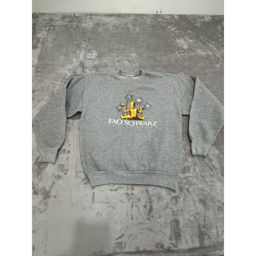 Vintage Fao Schwarz Sweatshirt Adult Small Gray Logo Crew Neck Long‎ Sleeve